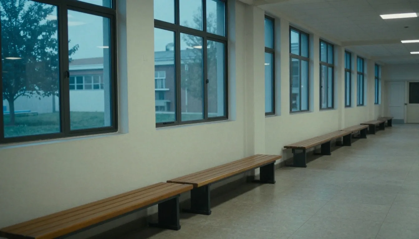 Sala de espera consular con luz lateral fría