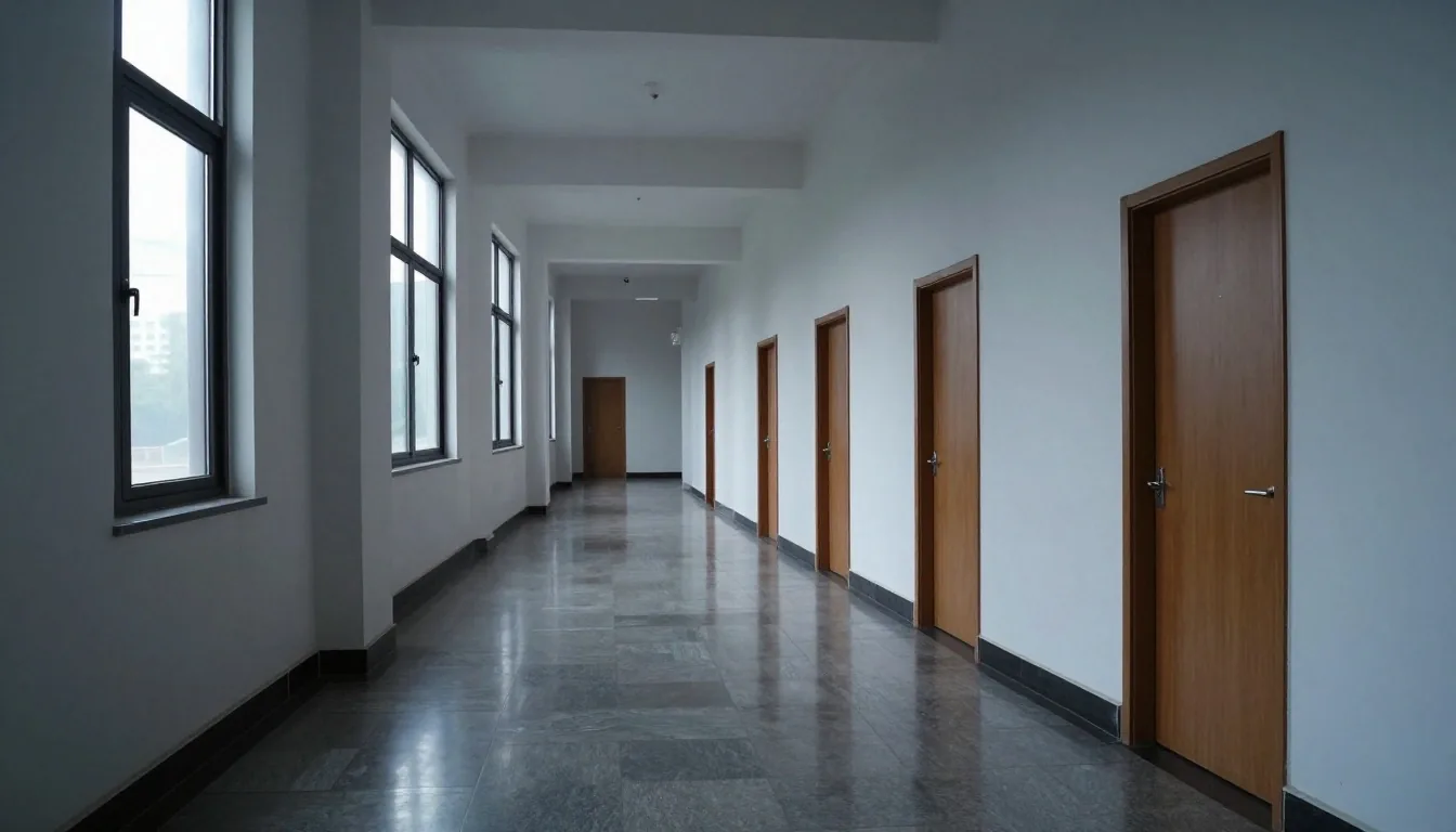 Sala de espera consular con luz lateral fría