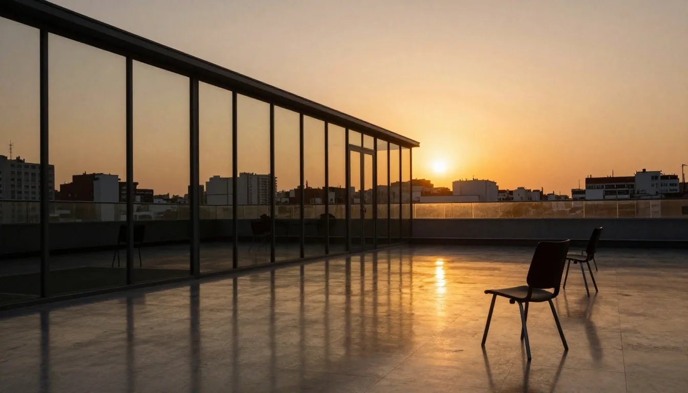 Atardecer en Buenos Aires visto desde un salón vidriado