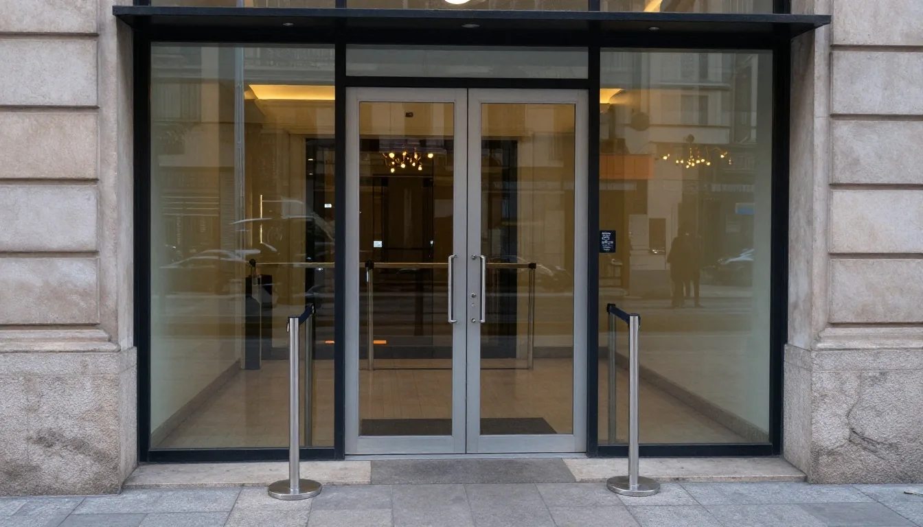 Salón de espera consular con luz lateral fría